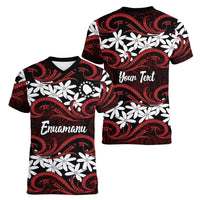 Personalised Cook Islands Atiu Enuamanu Women V-Neck T-Shirt Tiare Maori Polynesian Waves Tattoo LT14 - Polynesian Pride