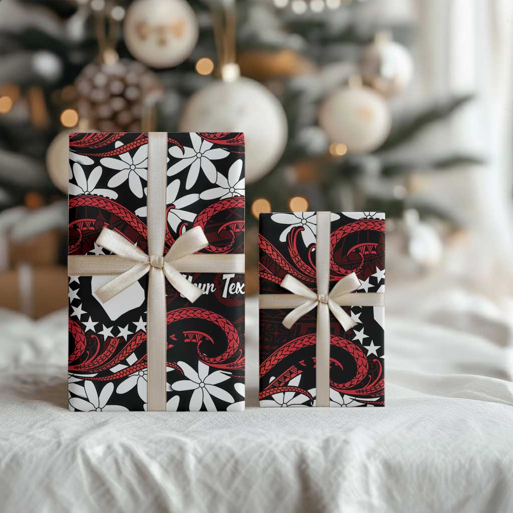 Personalised Cook Islands Atiu Enuamanu Wrapping Paper Tiare Maori Polynesian Waves Tattoo
