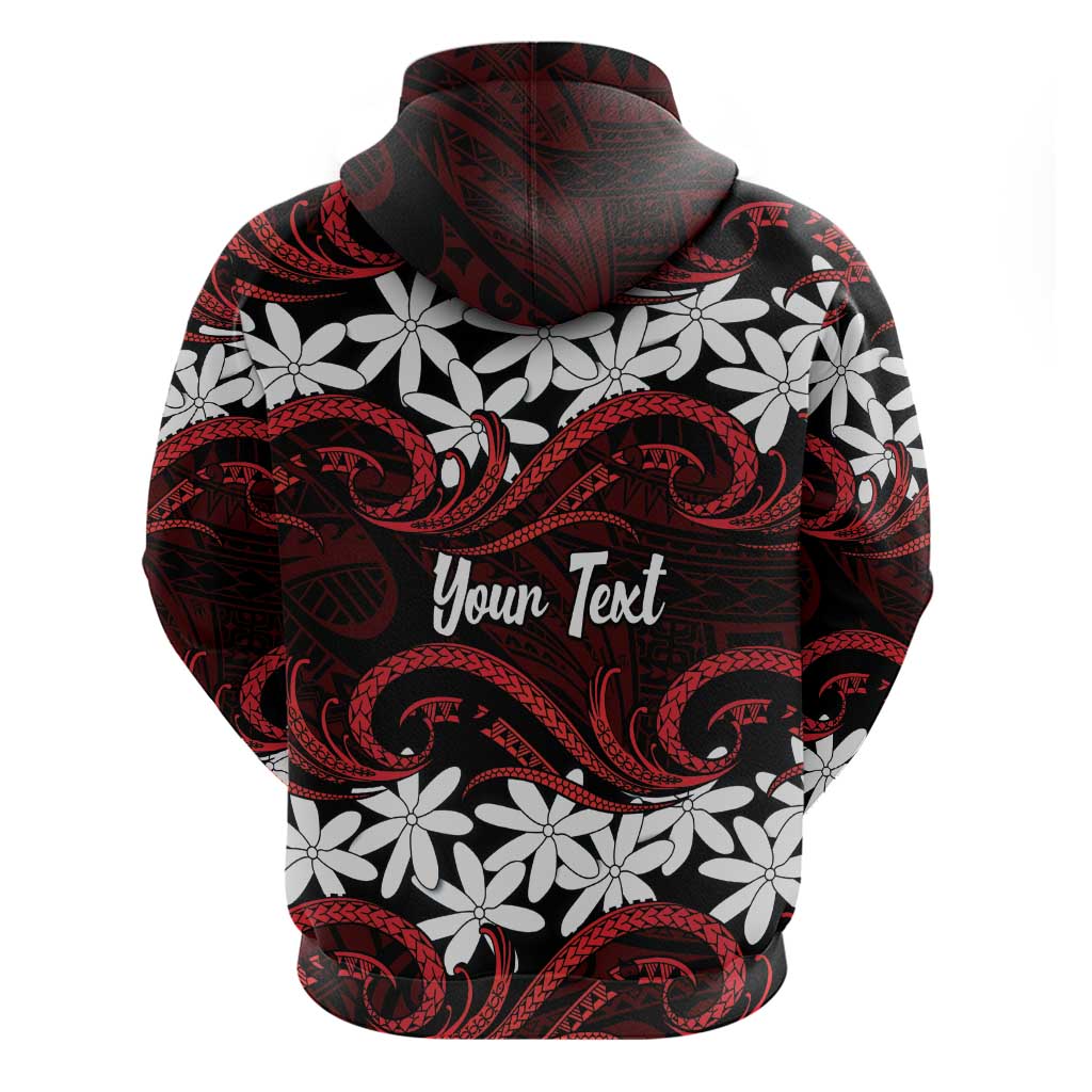 Personalised Cook Islands Atiu Enuamanu Zip Hoodie Tiare Maori Polynesian Waves Tattoo