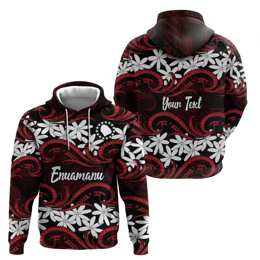 Personalised Cook Islands Atiu Enuamanu Zip Hoodie Tiare Maori Polynesian Waves Tattoo
