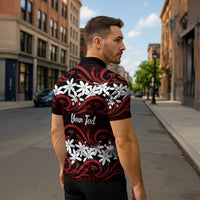 Personalised Cook Islands Atiu Enuamanu Zipper Polo Shirt Tiare Maori Polynesian Waves Tattoo