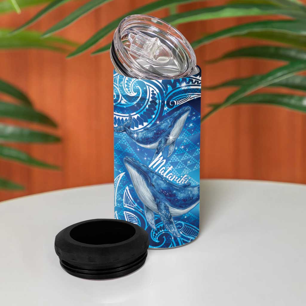 New Zealand Humpback Whale Matariki 4 in 1 Can Cooler Tumbler Maori New Year Taniko Niho Taniwha