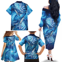 New Zealand Humpback Whale Matariki Family Matching Off The Shoulder Long Sleeve Dress and Hawaiian Shirt Maori New Year Taniko Niho Taniwha LT14 - Polynesian Pride