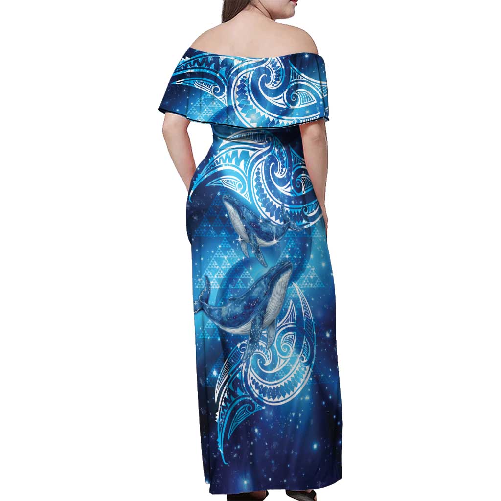 New Zealand Humpback Whale Matariki Family Matching Off Shoulder Maxi Dress and Hawaiian Shirt Maori New Year Taniko Niho Taniwha LT14 - Polynesian Pride