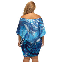 New Zealand Humpback Whale Matariki Family Matching Off Shoulder Short Dress and Hawaiian Shirt Maori New Year Taniko Niho Taniwha LT14 - Polynesian Pride