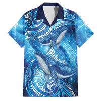 New Zealand Humpback Whale Matariki Family Matching Puletasi and Hawaiian Shirt Maori New Year Taniko Niho Taniwha LT14 Dad's Shirt - Short Sleeve Blue - Polynesian Pride