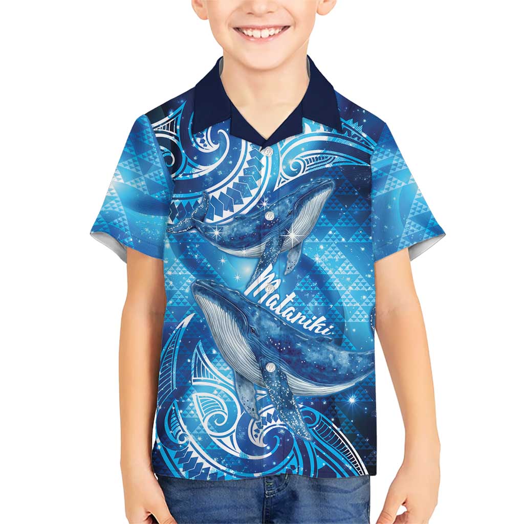 New Zealand Humpback Whale Matariki Family Matching Summer Maxi Dress and Hawaiian Shirt Maori New Year Taniko Niho Taniwha LT14 Son's Shirt Blue - Polynesian Pride