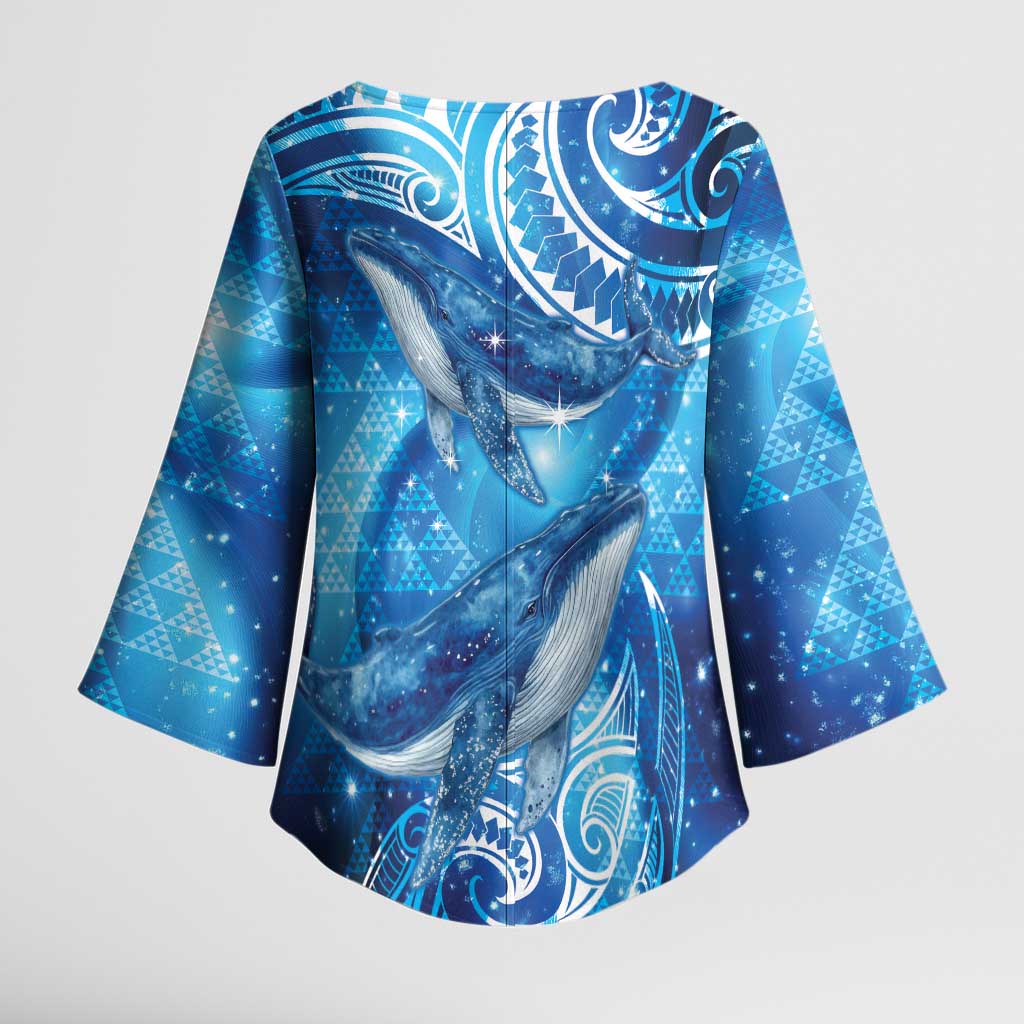 New Zealand Humpback Whale Matariki Kimono Sleeve Blouse Maori New Year Taniko Niho Taniwha