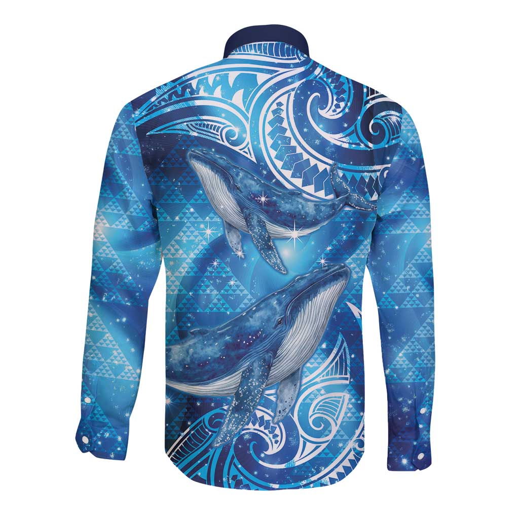 New Zealand Humpback Whale Matariki Long Sleeve Button Shirt Maori New Year Taniko Niho Taniwha