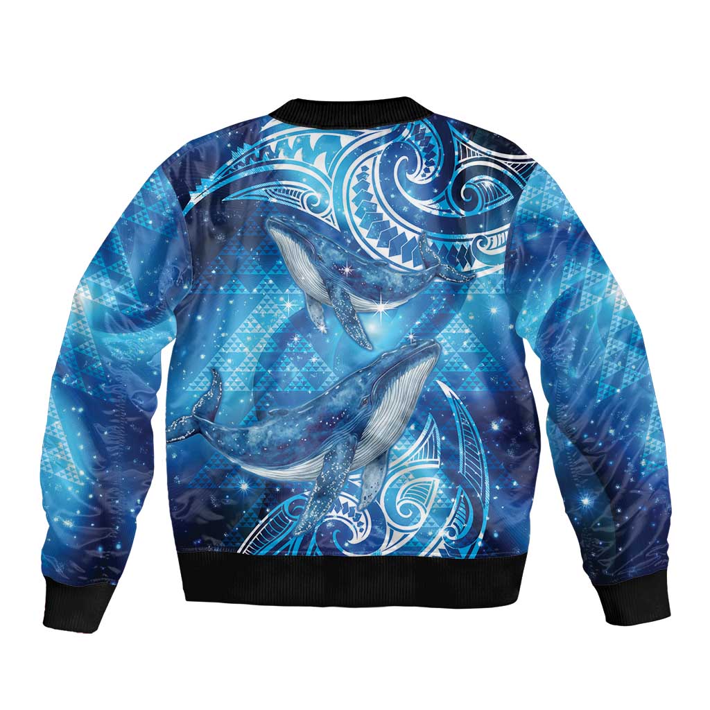 New Zealand Humpback Whale Matariki Sleeve Zip Bomber Jacket Maori New Year Taniko Niho Taniwha