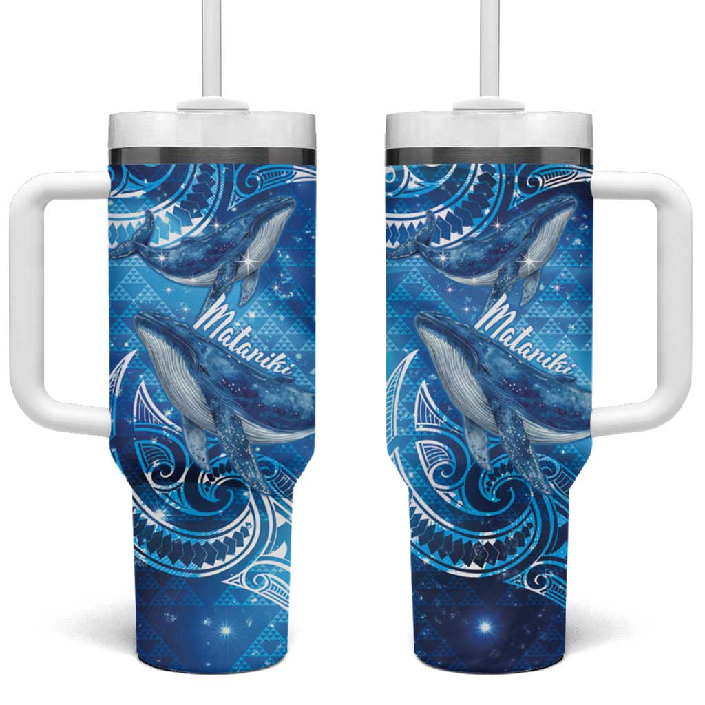 New Zealand Humpback Whale Matariki Tumbler With Handle Maori New Year Taniko Niho Taniwha LT14 One Size: 40 oz Blue - Polynesian Pride