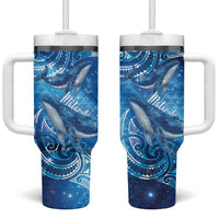 New Zealand Humpback Whale Matariki Tumbler With Handle Maori New Year Taniko Niho Taniwha LT14 One Size: 40 oz Blue - Polynesian Pride