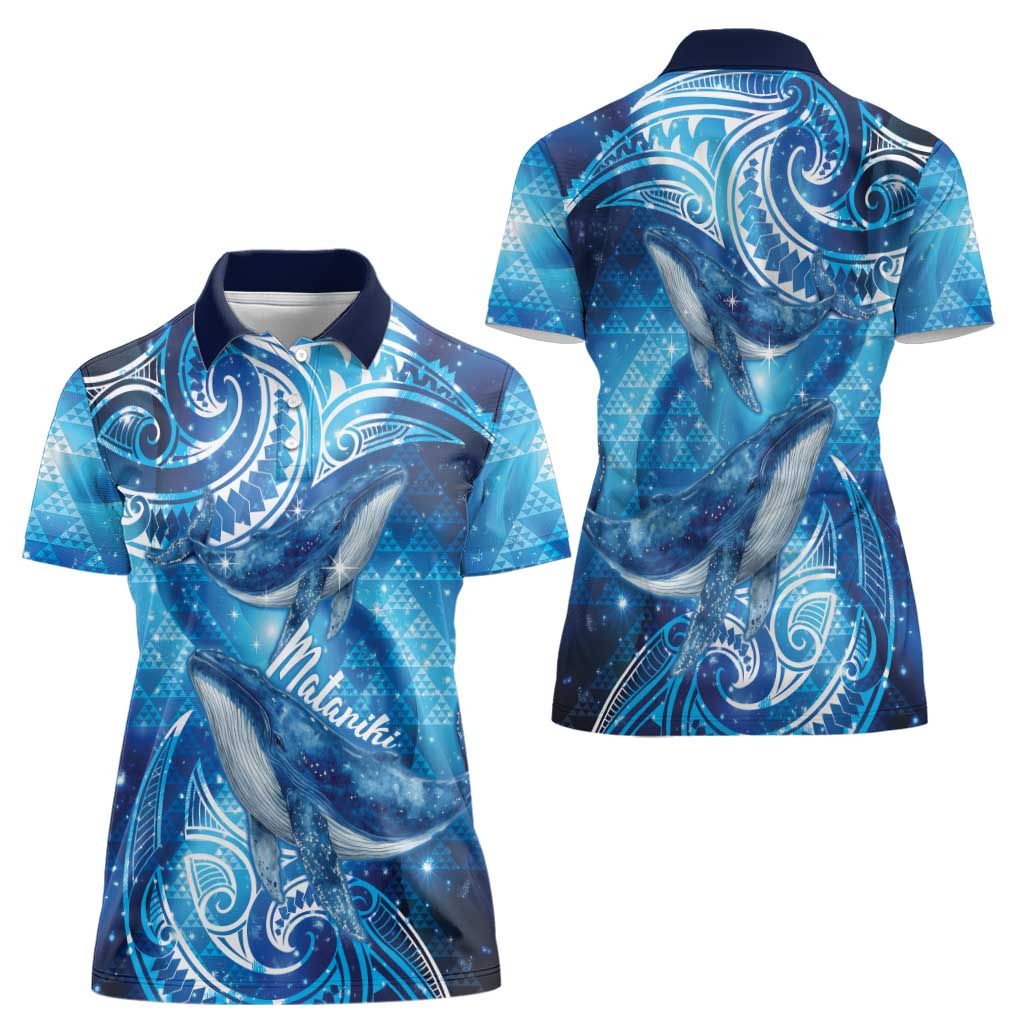 New Zealand Humpback Whale Matariki Women Polo Shirt Maori New Year Taniko Niho Taniwha LT14 - Polynesian Pride