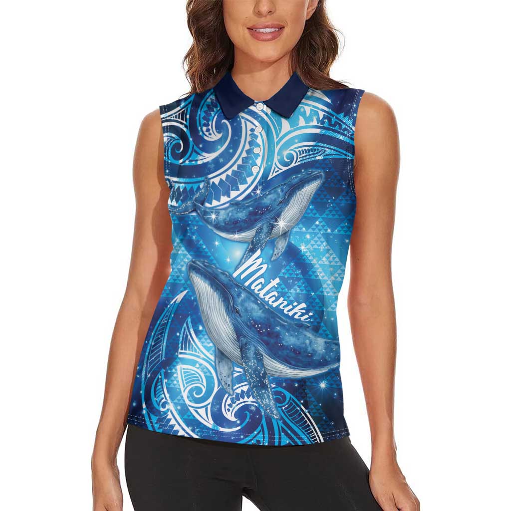 New Zealand Humpback Whale Matariki Women Sleeveless Polo Shirt Maori New Year Taniko Niho Taniwha LT14 - Polynesian Pride