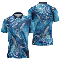 New Zealand Humpback Whale Matariki Zipper Polo Shirt Maori New Year Taniko Niho Taniwha