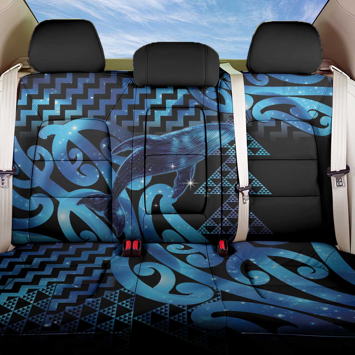 Humpback Whale Matariki New Zealand Back Car Seat Cover NZ Maori Paikea Poutama Luxury Blue