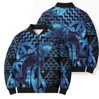 Humpback Whale Matariki New Zealand Bomber Puffer Jacket NZ Maori Paikea Poutama Luxury Blue