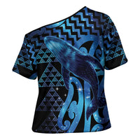 Humpback Whale Matariki New Zealand Cross Shoulder Shirt NZ Maori Paikea Poutama Luxury Blue