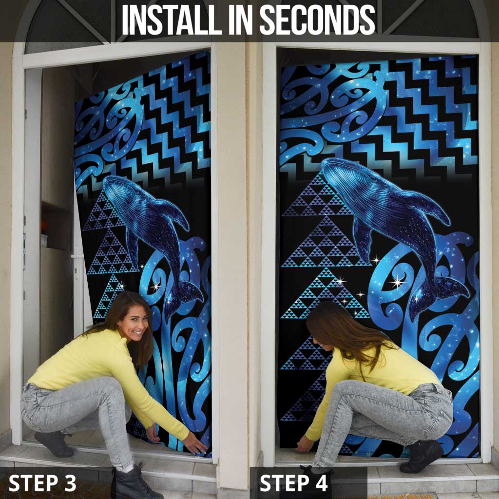 Humpback Whale Matariki New Zealand Door Cover NZ Maori Paikea Poutama Luxury Blue