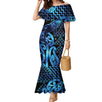 Humpback Whale Matariki New Zealand Family Matching Mermaid Dress and Hawaiian Shirt NZ Maori Paikea Poutama Luxury Blue LT14 Mom's Dress Blue - Polynesian Pride