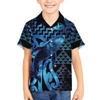 Humpback Whale Matariki New Zealand Family Matching Mermaid Dress and Hawaiian Shirt NZ Maori Paikea Poutama Luxury Blue LT14 Son's Shirt Blue - Polynesian Pride