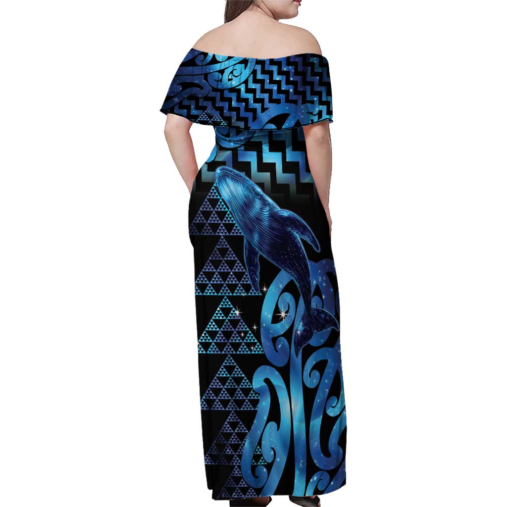 Humpback Whale Matariki New Zealand Family Matching Off Shoulder Maxi Dress and Hawaiian Shirt NZ Maori Paikea Poutama Luxury Blue LT14 - Polynesian Pride