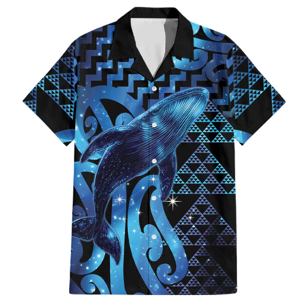 Humpback Whale Matariki New Zealand Family Matching Off Shoulder Short Dress and Hawaiian Shirt NZ Maori Paikea Poutama Luxury Blue LT14 Dad's Shirt - Short Sleeve Blue - Polynesian Pride