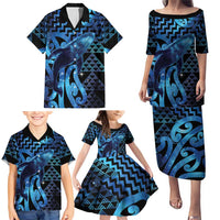 Humpback Whale Matariki New Zealand Family Matching Puletasi and Hawaiian Shirt NZ Maori Paikea Poutama Luxury Blue LT14 - Polynesian Pride