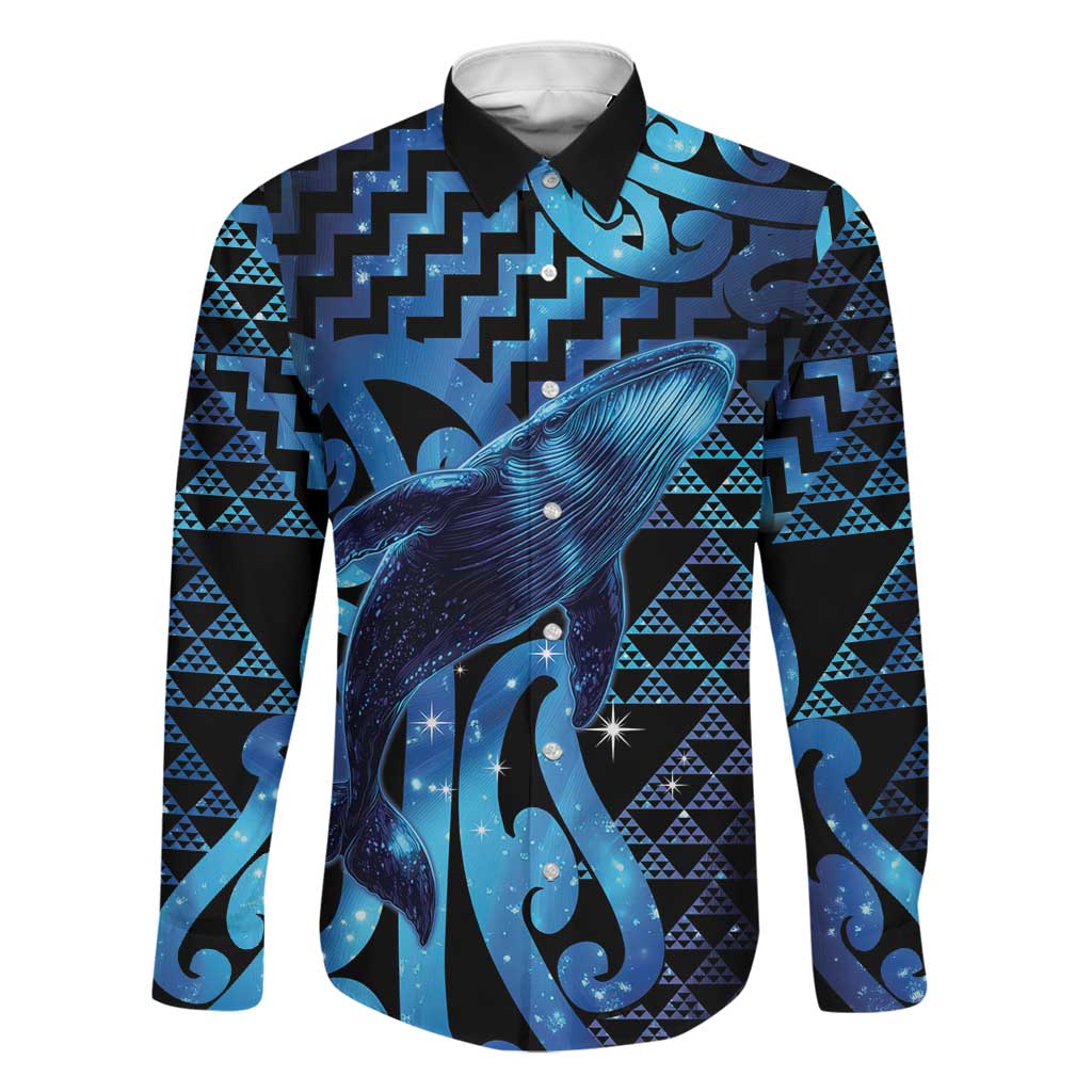 Humpback Whale Matariki New Zealand Family Matching Puletasi and Hawaiian Shirt NZ Maori Paikea Poutama Luxury Blue LT14 Dad's Shirt - Long Sleeve Blue - Polynesian Pride