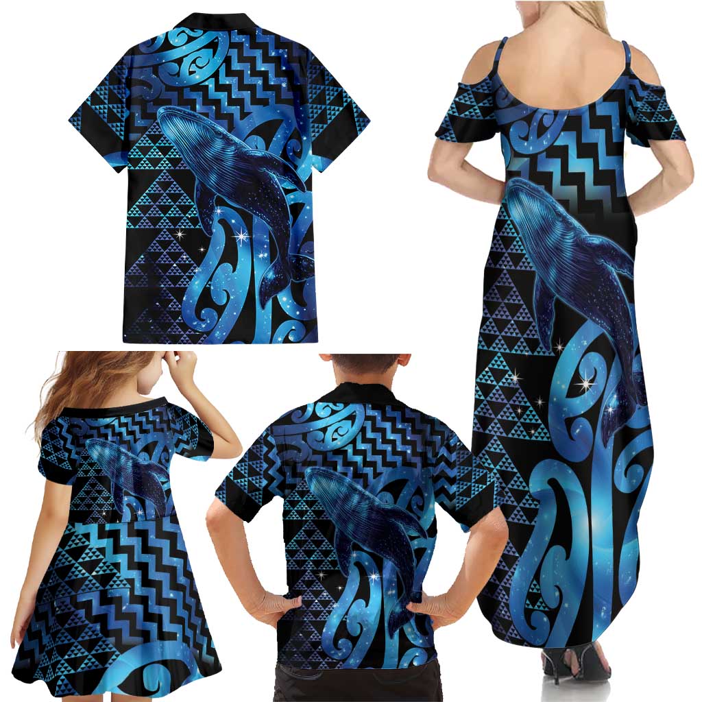 Humpback Whale Matariki New Zealand Family Matching Summer Maxi Dress and Hawaiian Shirt NZ Maori Paikea Poutama Luxury Blue LT14 - Polynesian Pride