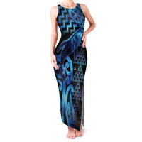 Humpback Whale Matariki New Zealand Family Matching Tank Maxi Dress and Hawaiian Shirt NZ Maori Paikea Poutama Luxury Blue LT14 Mom's Dress Blue - Polynesian Pride