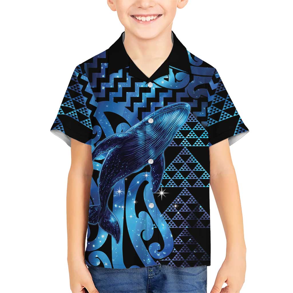 Humpback Whale Matariki New Zealand Family Matching Tank Maxi Dress and Hawaiian Shirt NZ Maori Paikea Poutama Luxury Blue LT14 Son's Shirt Blue - Polynesian Pride