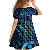 Humpback Whale Matariki New Zealand Kid Short Sleeve Dress NZ Maori Paikea Poutama Luxury Blue