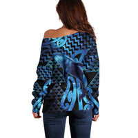 Humpback Whale Matariki New Zealand Off Shoulder Sweater NZ Maori Paikea Poutama Luxury Blue