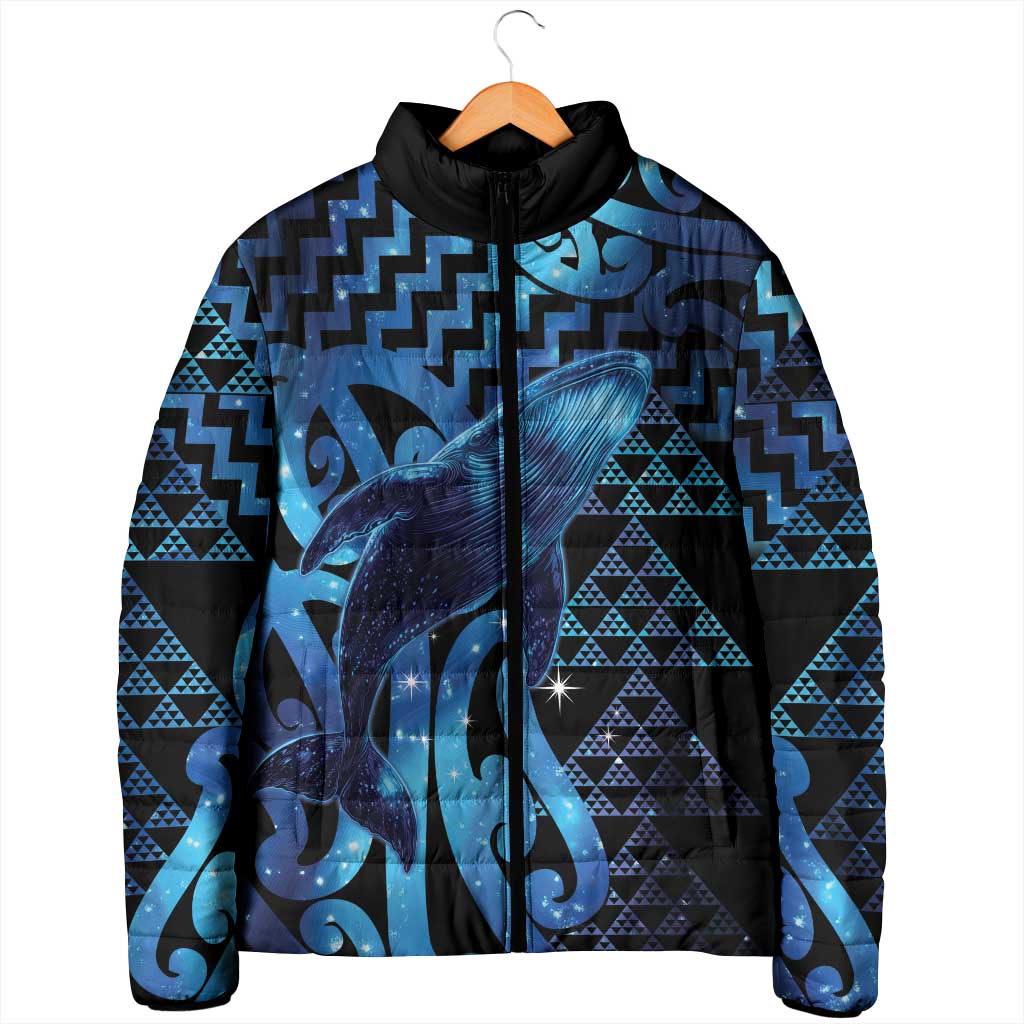 Humpback Whale Matariki New Zealand Padded Jacket NZ Maori Paikea Poutama Luxury Blue