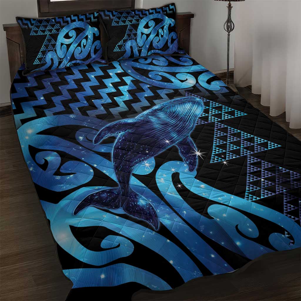 Humpback Whale Matariki New Zealand Quilt Bed Set NZ Maori Paikea Poutama Luxury Blue