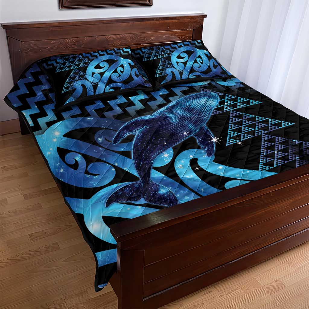 Humpback Whale Matariki New Zealand Quilt Bed Set NZ Maori Paikea Poutama Luxury Blue