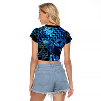 Humpback Whale Matariki New Zealand Raglan Cropped T Shirt NZ Maori Paikea Poutama Luxury Blue