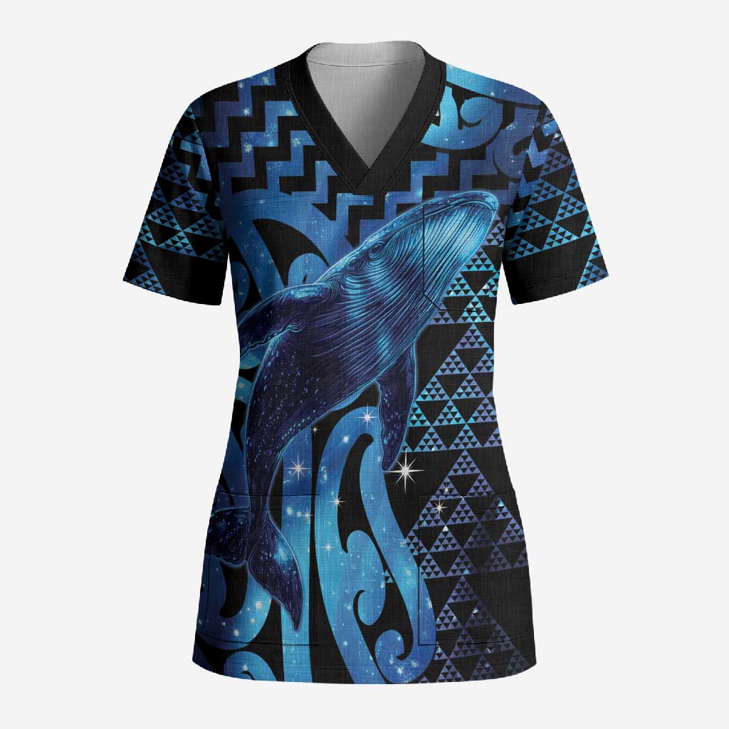 Humpback Whale Matariki New Zealand Scrub Top NZ Maori Paikea Poutama Luxury Blue