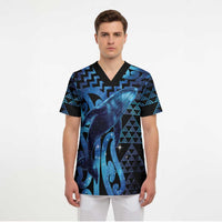Humpback Whale Matariki New Zealand Scrub Top NZ Maori Paikea Poutama Luxury Blue