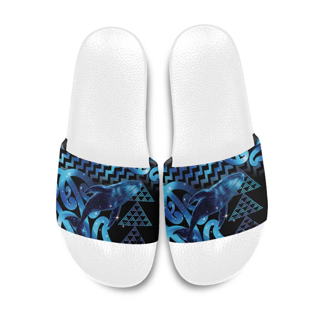 Humpback Whale Matariki New Zealand Slide Sandals NZ Maori Paikea Poutama Luxury Blue