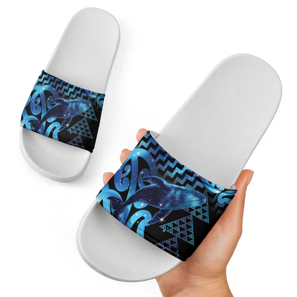 Humpback Whale Matariki New Zealand Slide Sandals NZ Maori Paikea Poutama Luxury Blue
