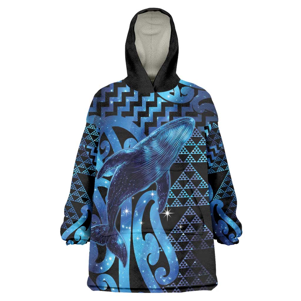Humpback Whale Matariki New Zealand Wearable Blanket Hoodie NZ Maori Paikea Poutama Luxury Blue LT14 One Size Blue - Polynesian Pride