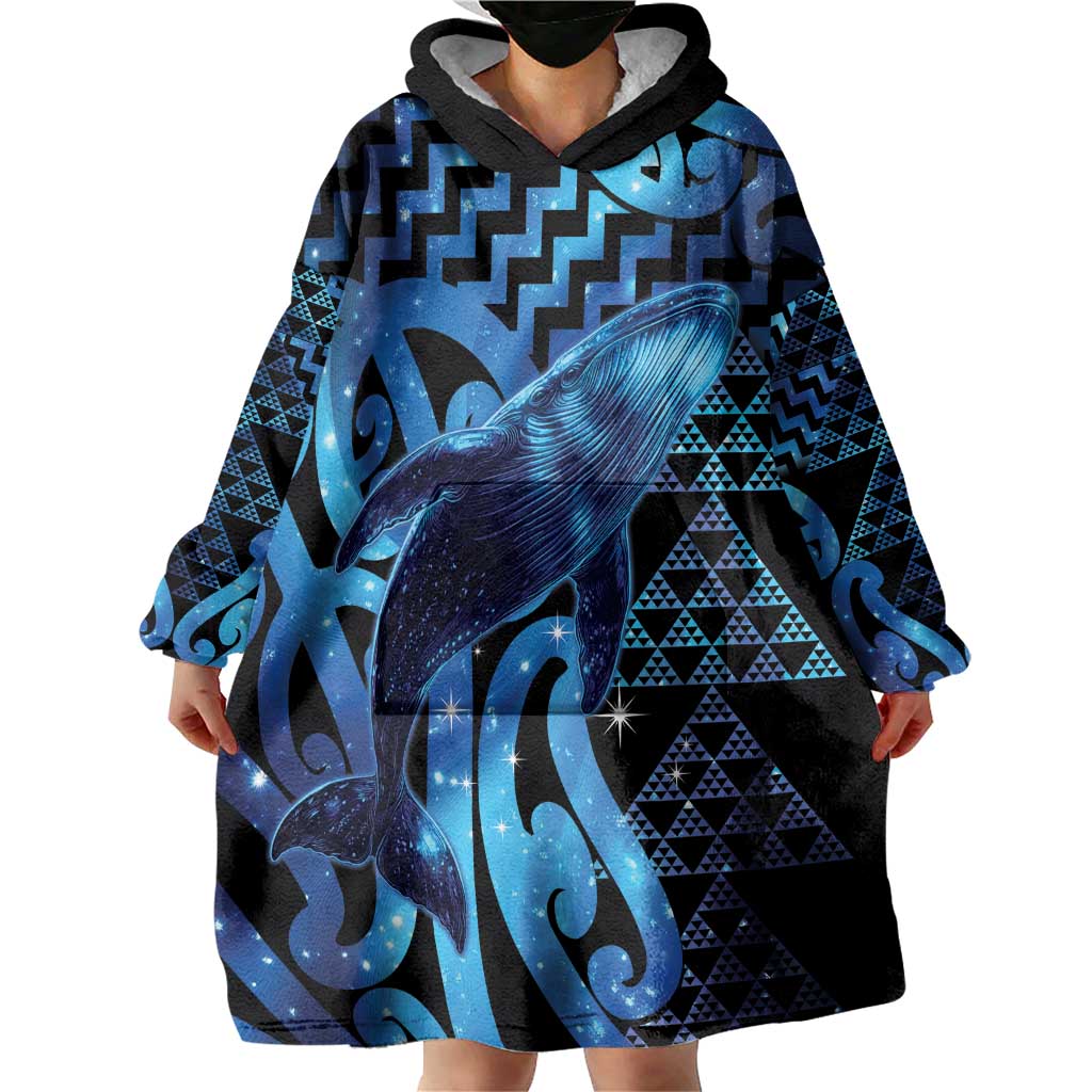 Humpback Whale Matariki New Zealand Wearable Blanket Hoodie NZ Maori Paikea Poutama Luxury Blue LT14 - Polynesian Pride