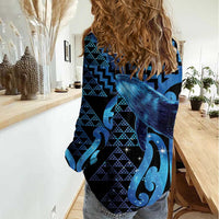 Humpback Whale Matariki New Zealand Women Casual Shirt NZ Maori Paikea Poutama Luxury Blue LT14 - Polynesian Pride