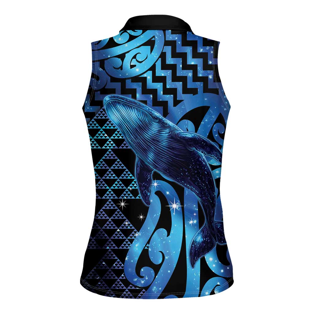 Humpback Whale Matariki New Zealand Women Sleeveless Polo Shirt NZ Maori Paikea Poutama Luxury Blue LT14 - Polynesian Pride