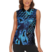 Humpback Whale Matariki New Zealand Women Sleeveless Polo Shirt NZ Maori Paikea Poutama Luxury Blue LT14 - Polynesian Pride
