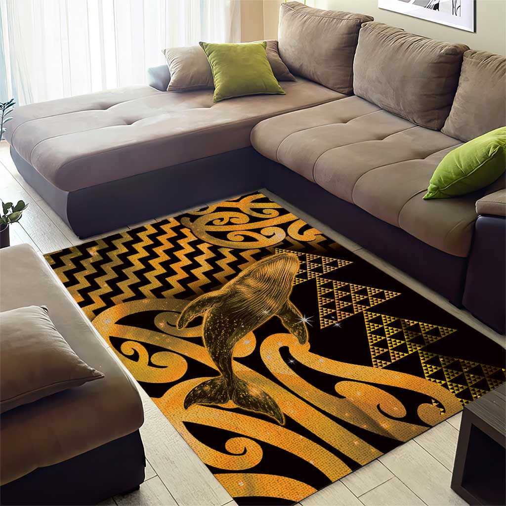 Humpback Whale Matariki New Zealand Area Rug NZ Maori Paikea Poutama Luxury Gold