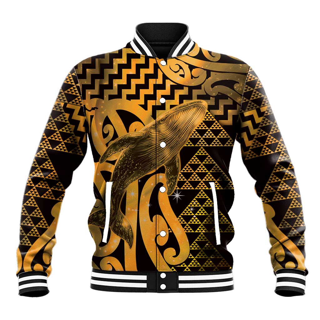 Humpback Whale Matariki New Zealand Baseball Jacket NZ Maori Paikea Poutama Luxury Gold