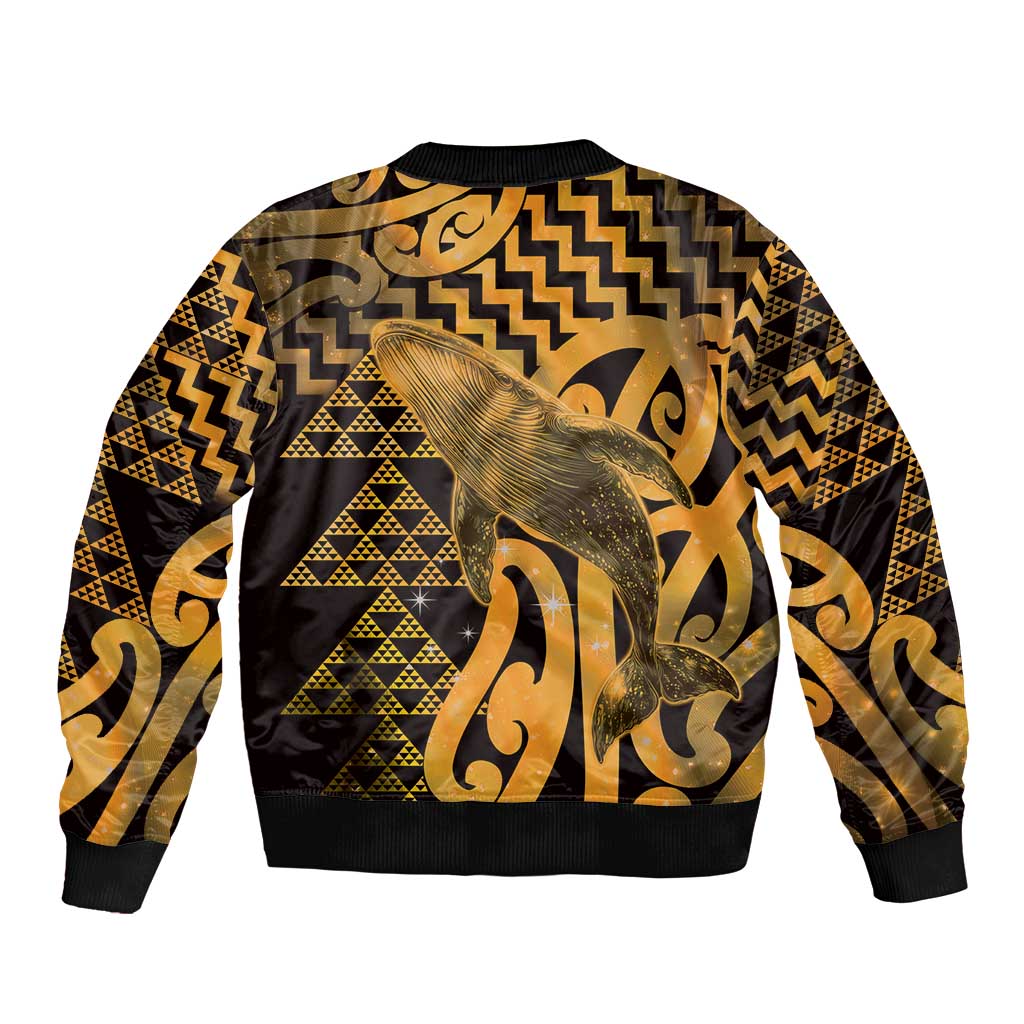 Humpback Whale Matariki New Zealand Bomber Jacket NZ Maori Paikea Poutama Luxury Gold